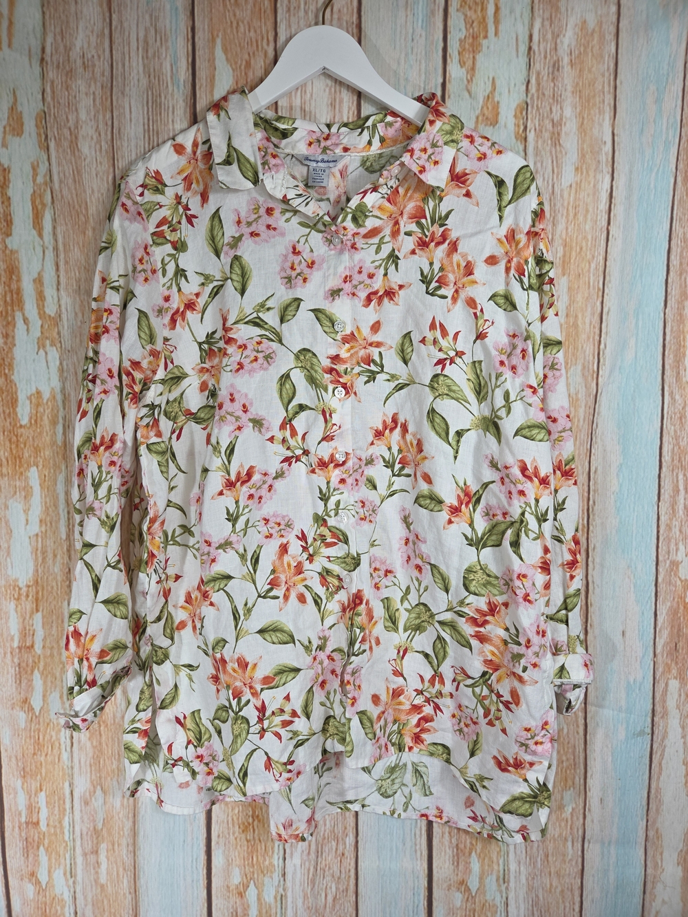 Tommy Bahama Women's Petal of Honor Floral Linen Button-Up Shirt. 100% Linen. XL
